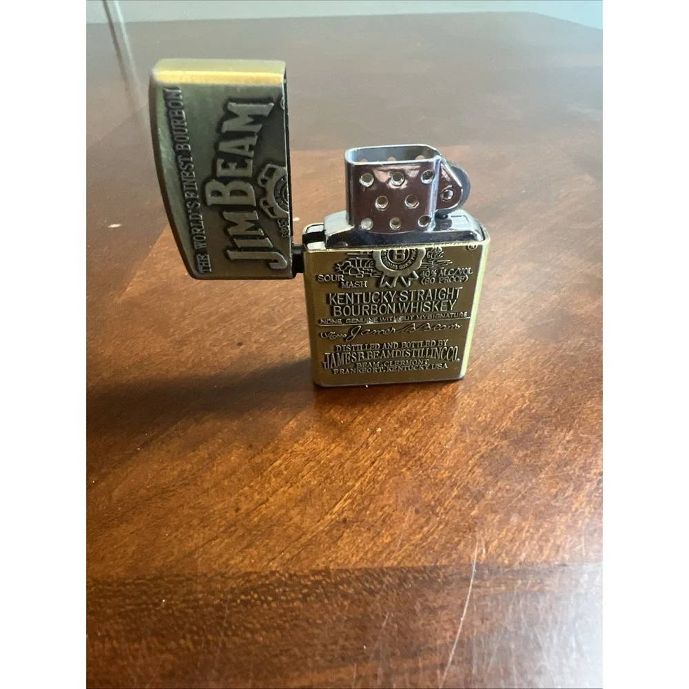 SOLID BRASS CIGARETTE LIGHTER JIM BEAM BOURBON WHISKEY LOGO Vtg‎